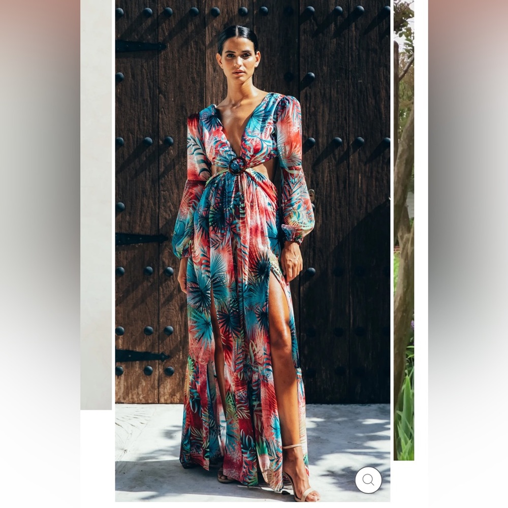 SUKISO WOMEN'S ESVEDRA GOWN IN TROPICAL PALM - Picture 2 of 5